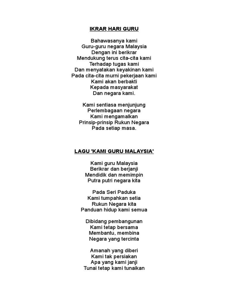 Ikrar Hari Guru Lirik Kami Guru Malaysia Pdf