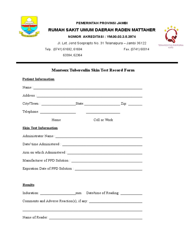 Mantoux Tuberculin Test Record Form | PDF
