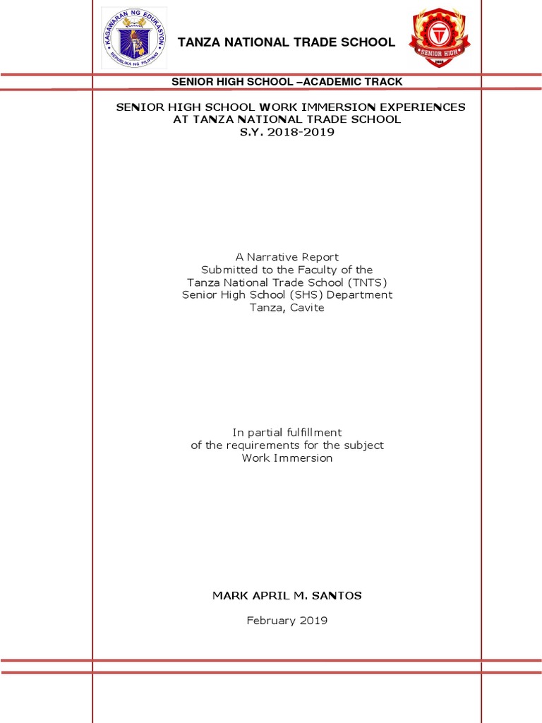 Senior High School Work Immersion Experiences | PDF | Learning ...