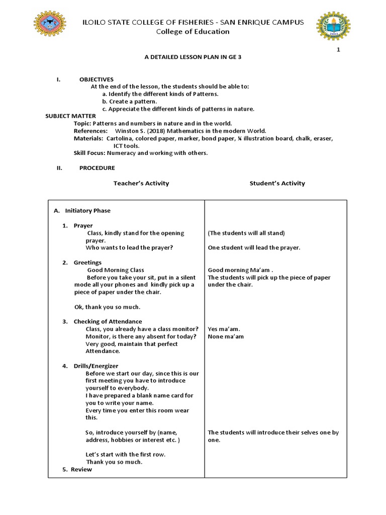 Lesson Plan Patterns | PDF | Pattern | Symmetry