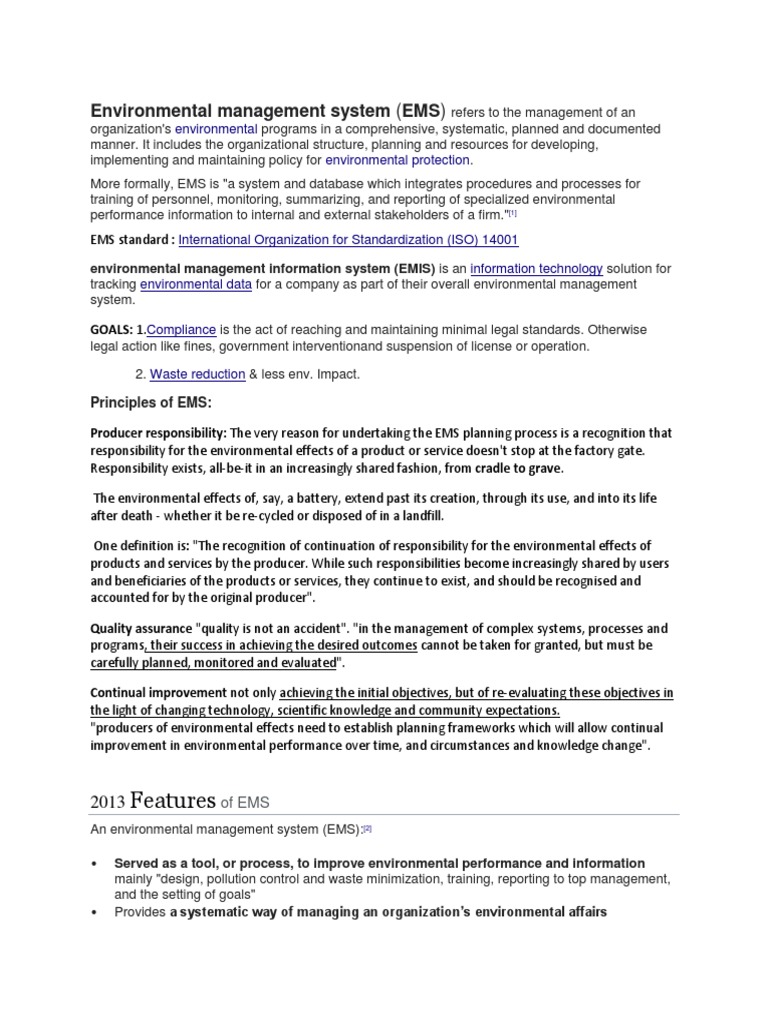 Environmental Management System (EMS) : Features | PDF | Supply And ...