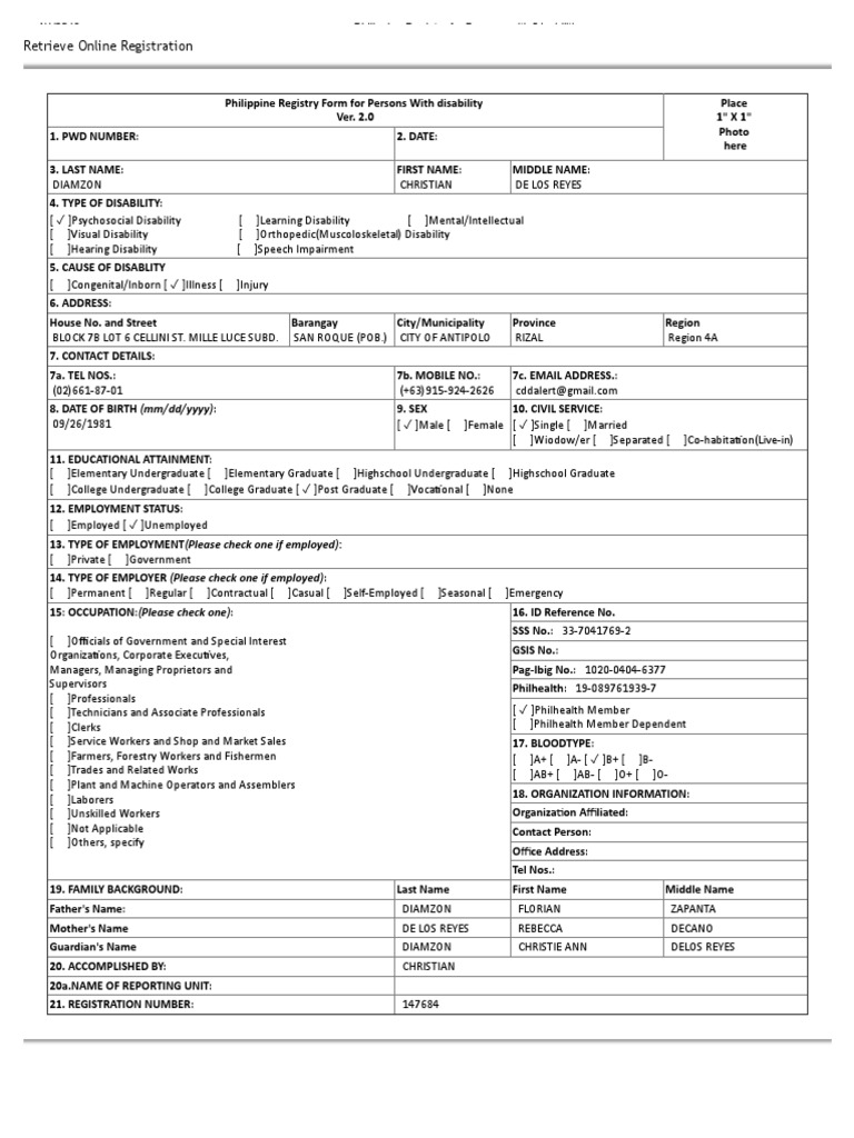 Philippine PWD Registration Form 2.0 | PDF | Disability | Business