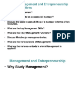 Chapter 1: Management and Entrepreneurship Learning Objectives