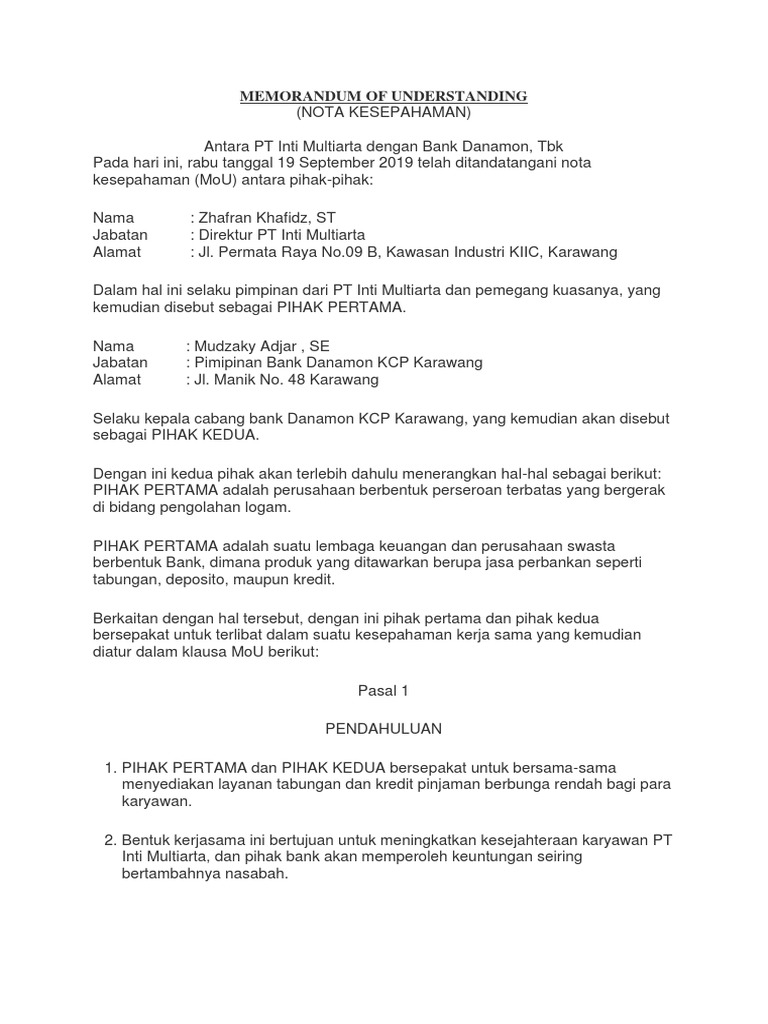 Contoh Surat MOU | PDF