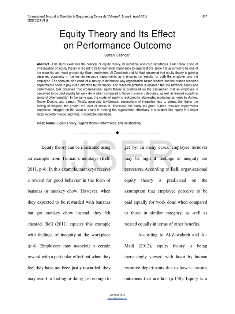 Equity Theory and Its Effect On Performance Outcome | PDF | Employment ...
