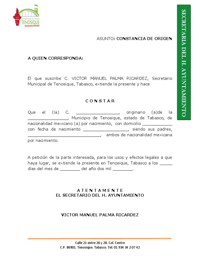 Constancias Municipales de Tenosique | PDF | México | Información del ...
