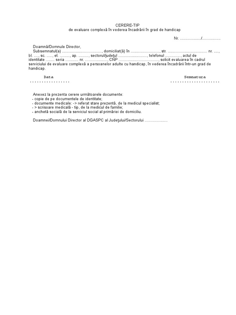 Cerere Incadrare in Grad de Handicap | PDF