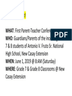 Announcement!: WHAT: First Parent-Teacher Conference WHO: Guardians/Parents of The Incoming Grade