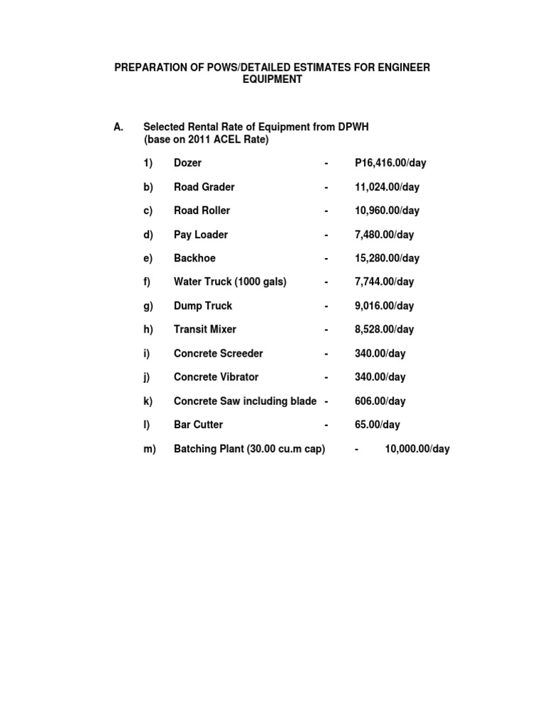 Acel Rate From DPWH 2011 PDF | PDF