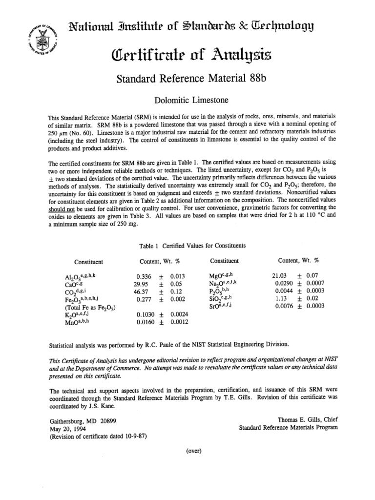 Nist SRM 88B Certificat | PDF