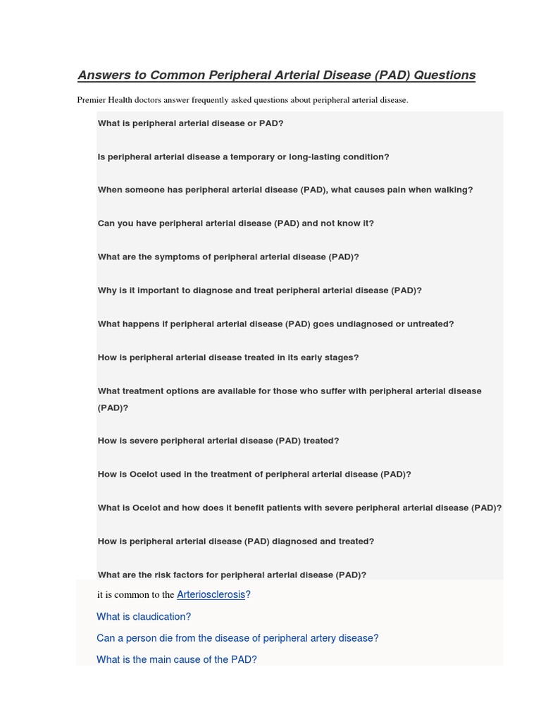 Answers To Common Peripheral Arterial Disease (PAD) Questions | PDF ...