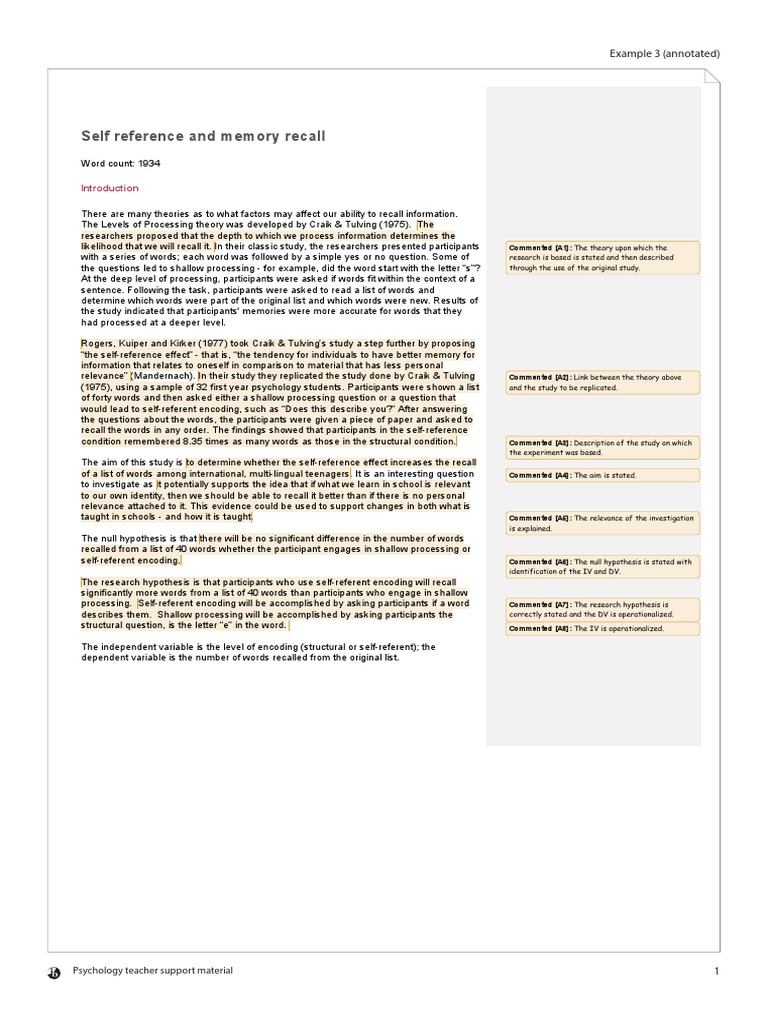 Self-Referent Encoding and Memory Recall | PDF | Student's T Test ...