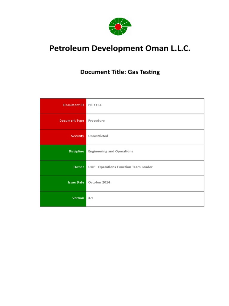 Gas Testing Procedure for PDO Operations | PDF | Oxygen | Combustion