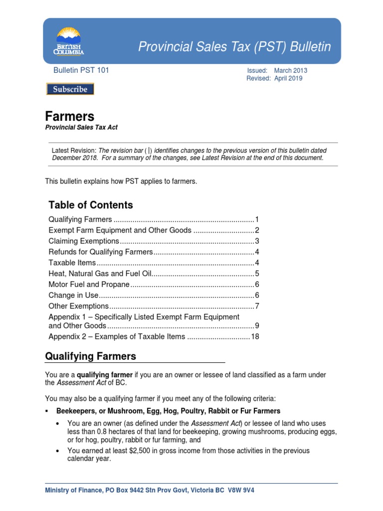 Farmers: Provincial Sales Tax (PST) Bulletin | PDF | Hay | Depreciation