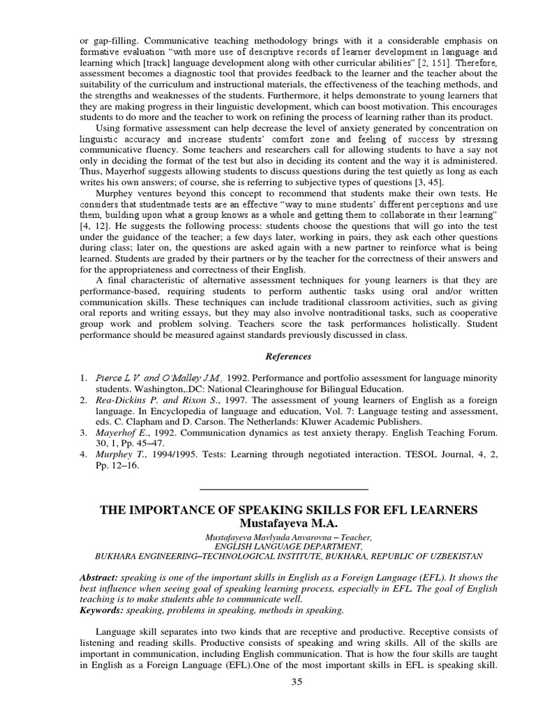 Importance of Speaking Skills in EFL | PDF | English As A Second Or ...