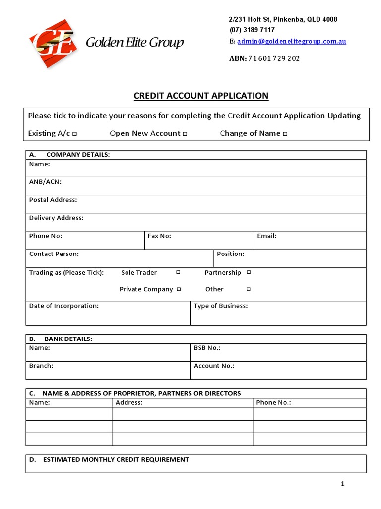 Credit Application for Golden Elite Group | PDF | Credit | Finance ...