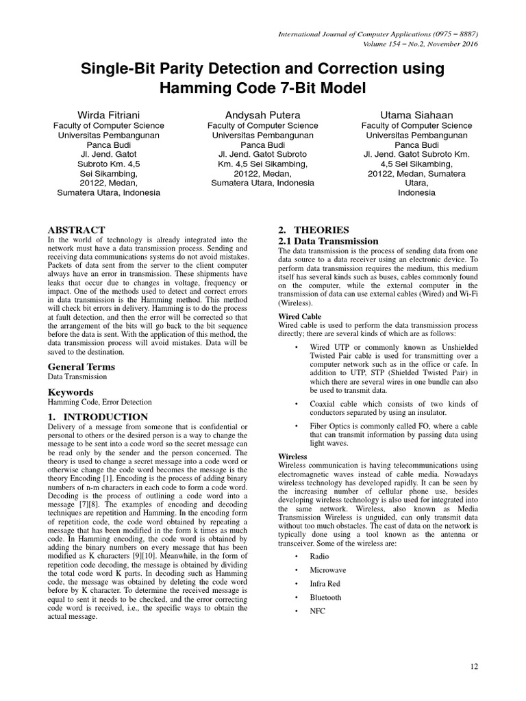 SingleBit Parity Detection and Correction Using Hamming Code 7Bit