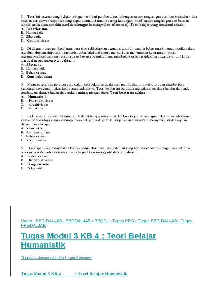 Contoh Soal Teori Belajar Dan Pembelajaran