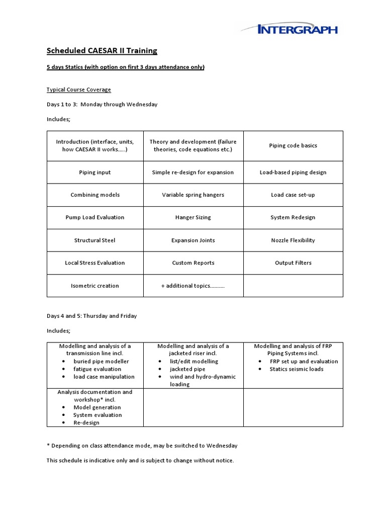 CAESAR II Training Course Schedule | PDF