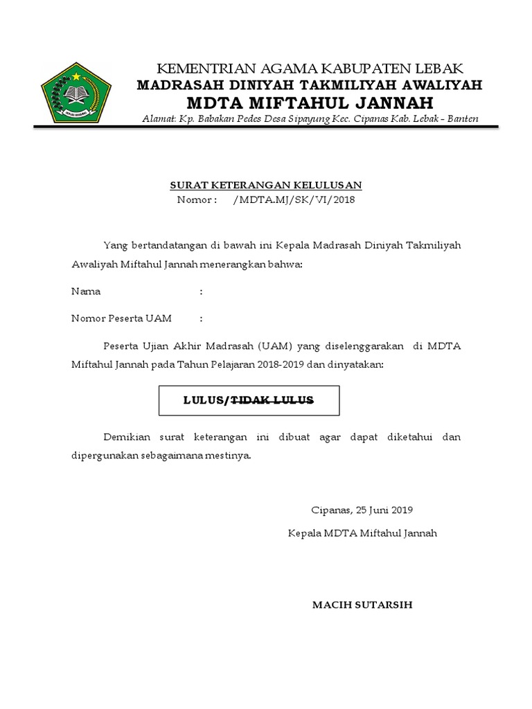 20+ Contoh Surat Keterangan Kelulusan