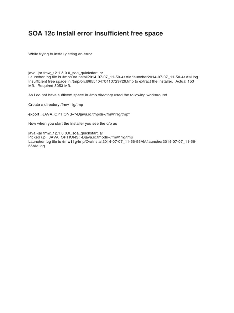 SOA 12c Install Error Insufficient Free Space PDF