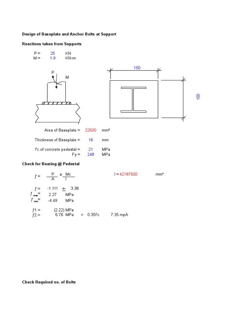 Design of Baseplate and Anchor Bolts at Support Reactions Taken From ...