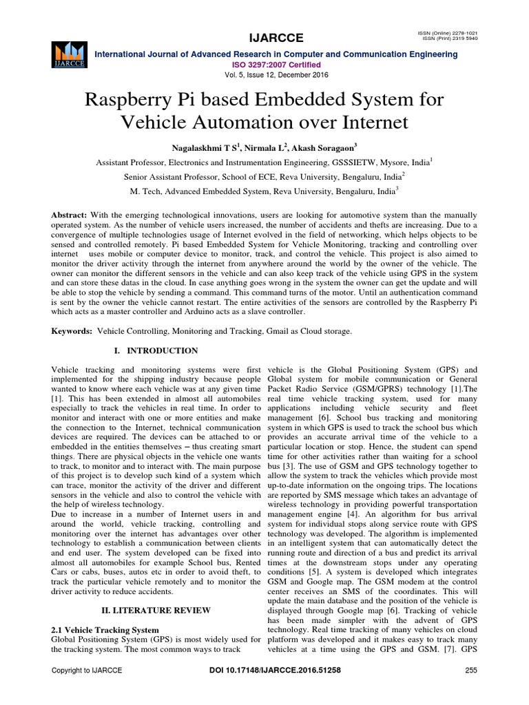 Raspberry Pi Based Embedded System For Vehicle Automation Over Internet ...