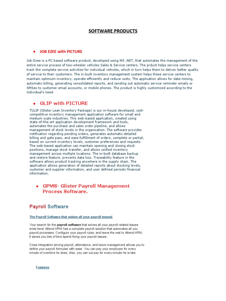 Comprehensive Software Solutions Overview | PDF | Payroll | Inventory