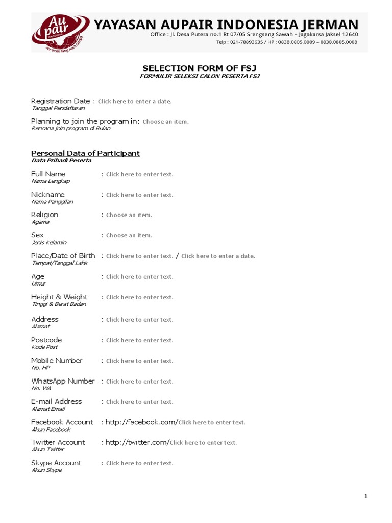 FSJ Application Form for Germany | PDF | Communication