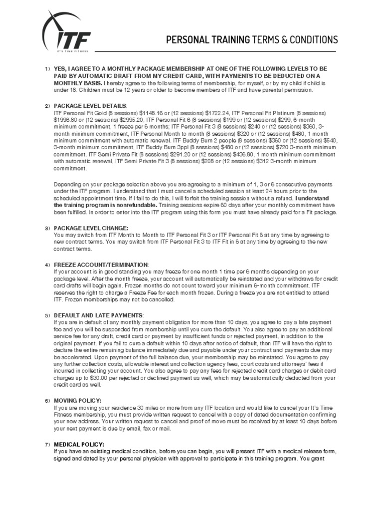 Personal Training Terms &amp;: Conditions | PDF | Credit Card | Fee
