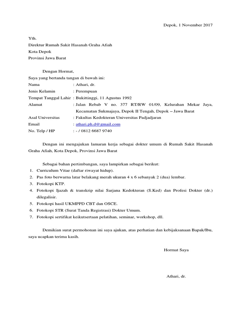 Surat Lamaran Kerja Hga Depok