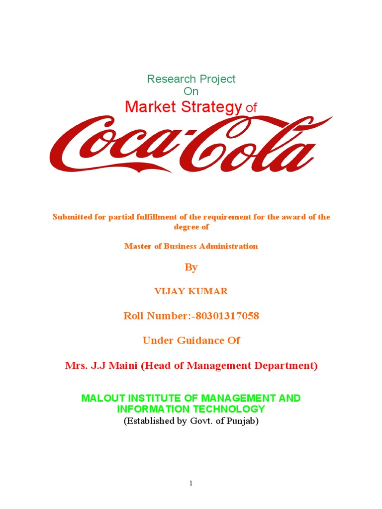 Market Strategy of Coca Cola Vijay Monga | PDF | Coca Cola | Marketing