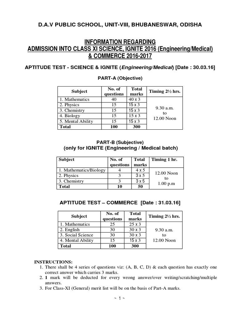 Sample Admission Test for Class XI | PDF | Nature