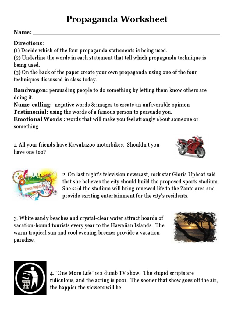 Types Of Propaganda Printable Worksheets