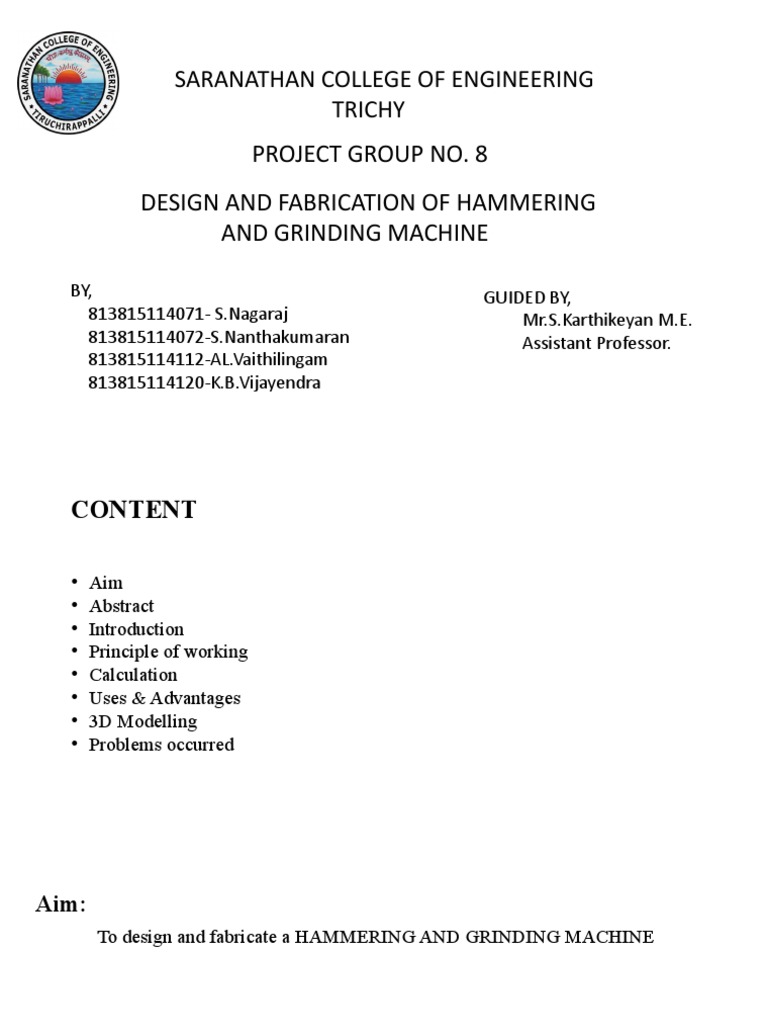 Design of Hammering and Grinding Machine | PDF | Grinding (Abrasive ...