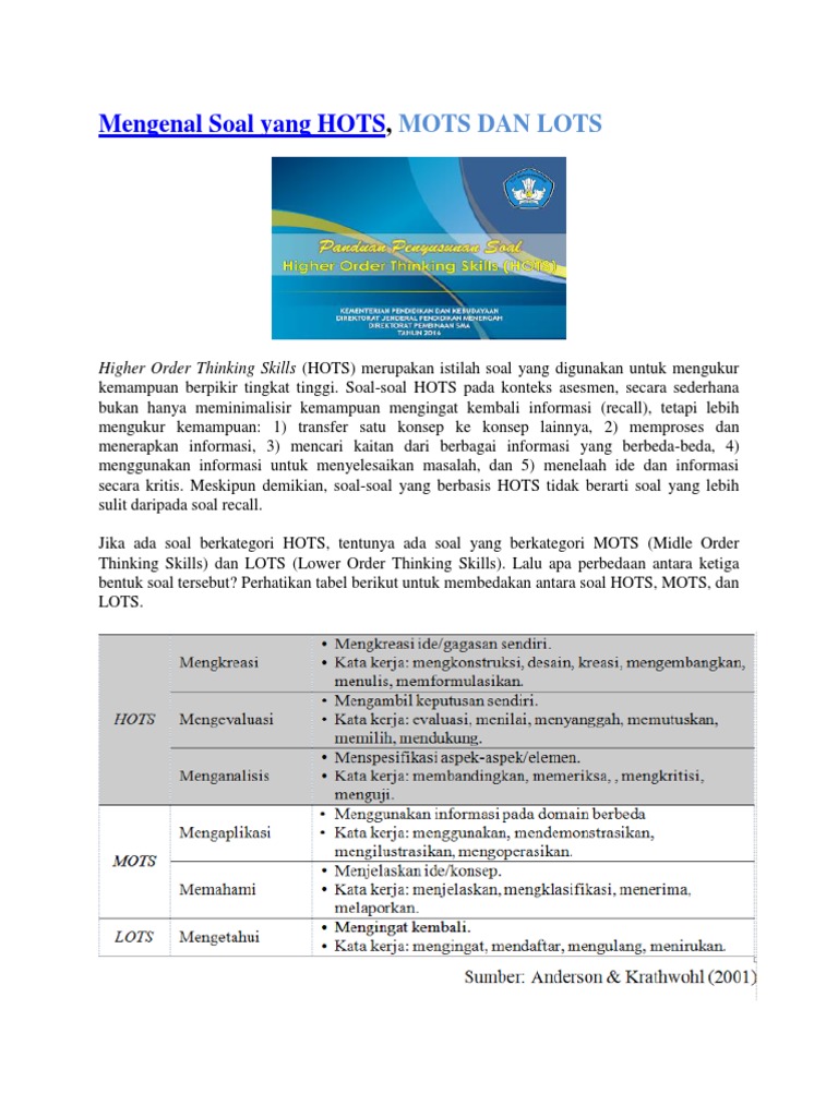 Contoh Soal Lots Mots Dan Hots Bahasa Indonesia Mathlaul Khairiyah