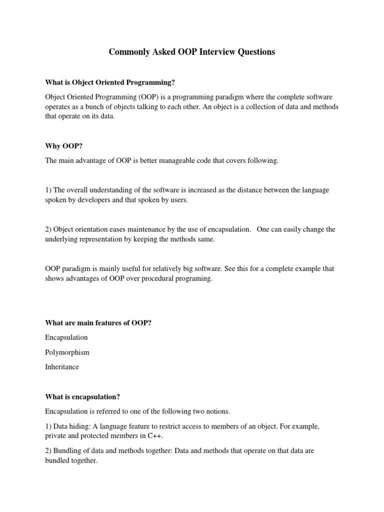 Object Oriented Programming Question and Answers | PDF | Inheritance ...
