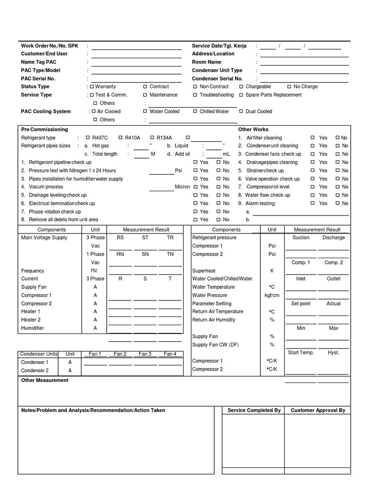Preventative Maintenance Work Order for Packaged Air Conditioning ...