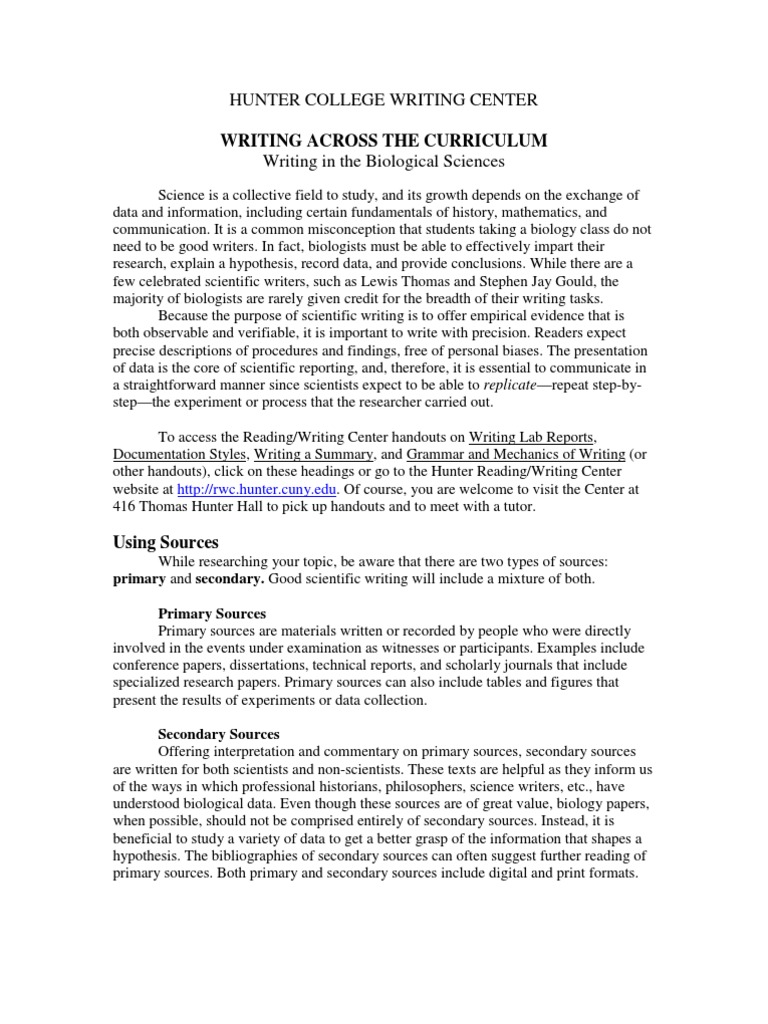 WRITING IN THE BIOLOGICAL SCIENCES intelligence overview