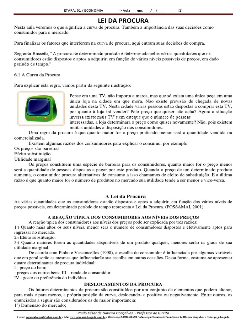 Lei da Procura e Curva de Demanda | PDF | Demanda | Oferta e procura
