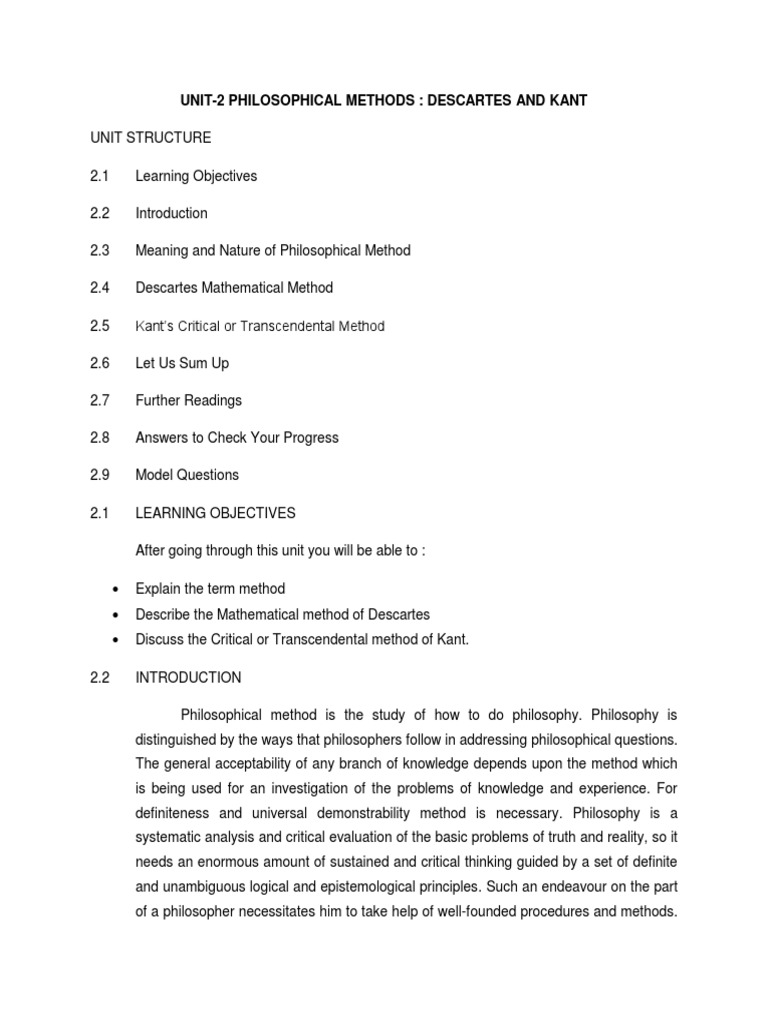 Descartes and Kant: Philosophical Methods | PDF | Idealism | Immanuel Kant