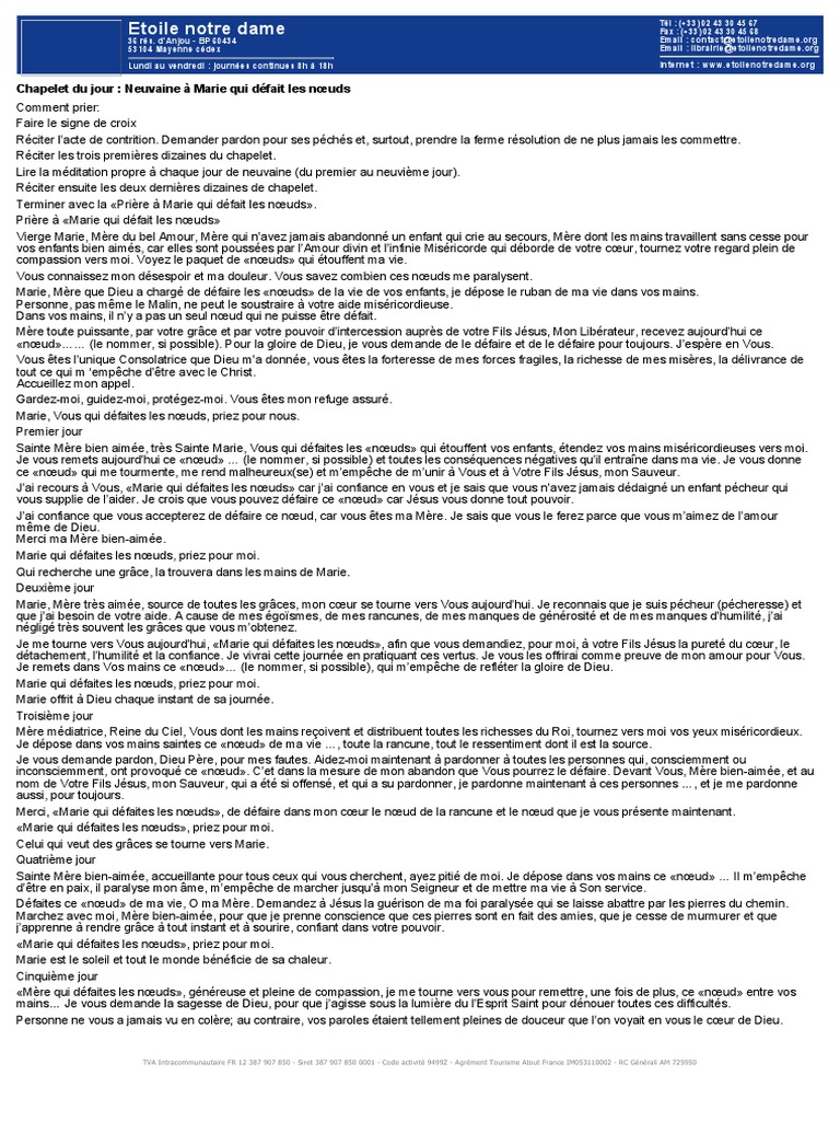 Neuvaine à Marie Qui Défait Les Nœuds 2020 Pdf Chapelet Du Jour - Neuvaine Ã Marie Qui Dã©fait Les Nå"uds | PDF | Marie,  mère de Jésus | Rosaire