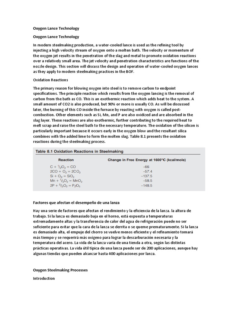 Oxygen Lance in Steelmaking Processes | PDF | Steelmaking | Iron