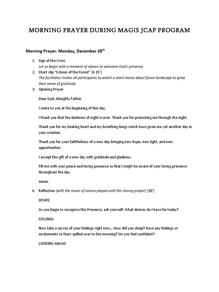 Morning Prayers for JCAP Program | PDF | Prayer | Jesus