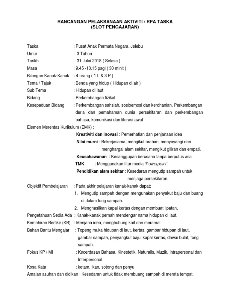 Rancangan Pelaksanaan Aktiviti Pdf