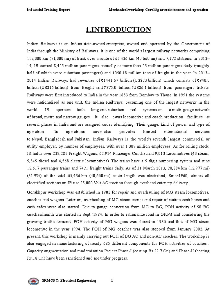 Industrial Training Report Mechanical Gorakhpur Maintenance