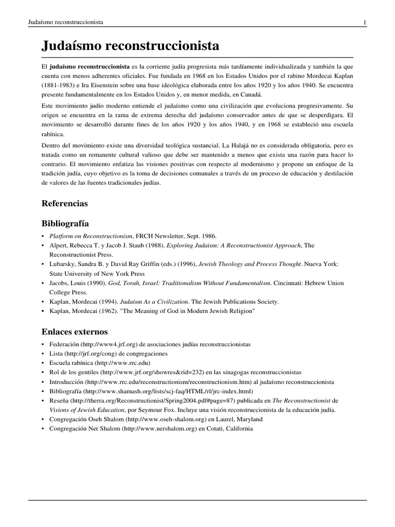 Judaísmo Reconstruccionista WKPD PDF Movimientos judíos