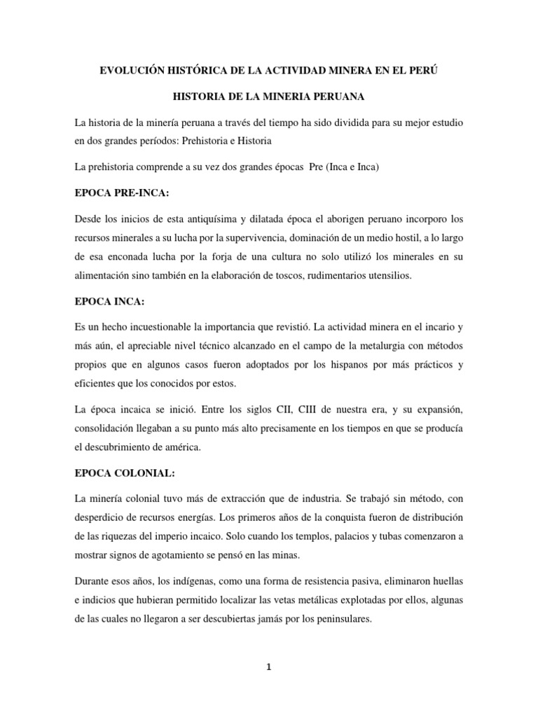 Evolución Histórica de La Actividad Minera en El Perú | PDF | Minería ...
