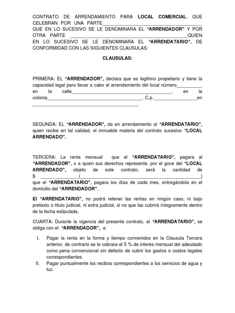 Contrato de Arrendamiento Para Local Comercial Pape | Alquiler | Propiedad