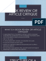 Book Review or Article Critique